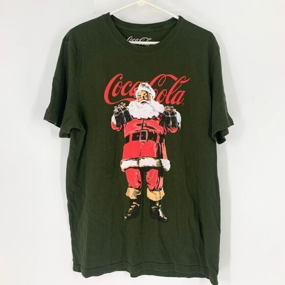 Lucky Brand Size Large Green Sant Claus Coca Cola S/S Graphic Tee Shirt - Picture 1 of 4